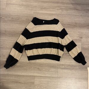 Free People Black and Cream Striped Sweater